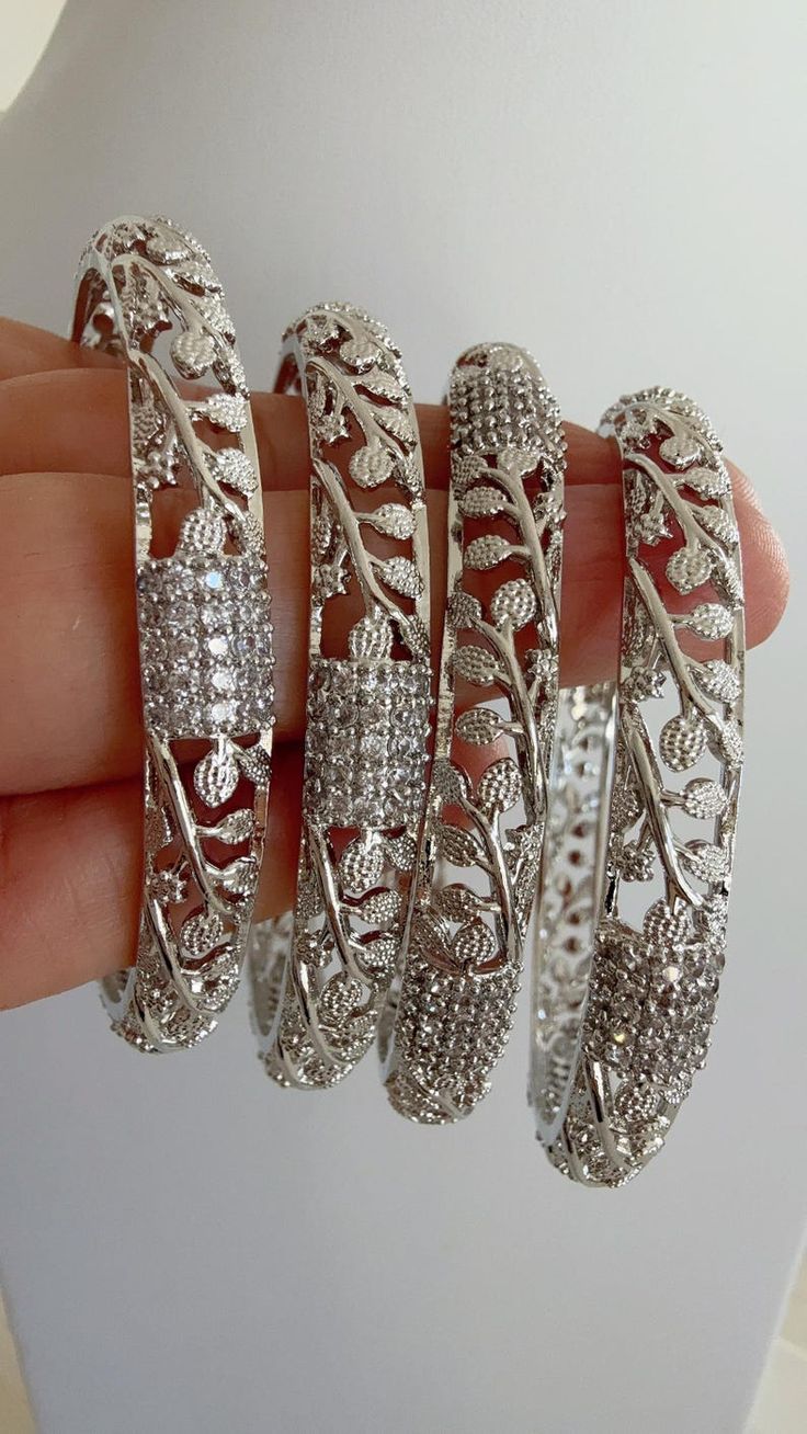 Silver Diamond Bangles _flower Design Real Silver Bangle Design_indian Bangles_ Indian Jewelry_wedding Jewelry_silver Kundan Bangles_ - Etsy Canada